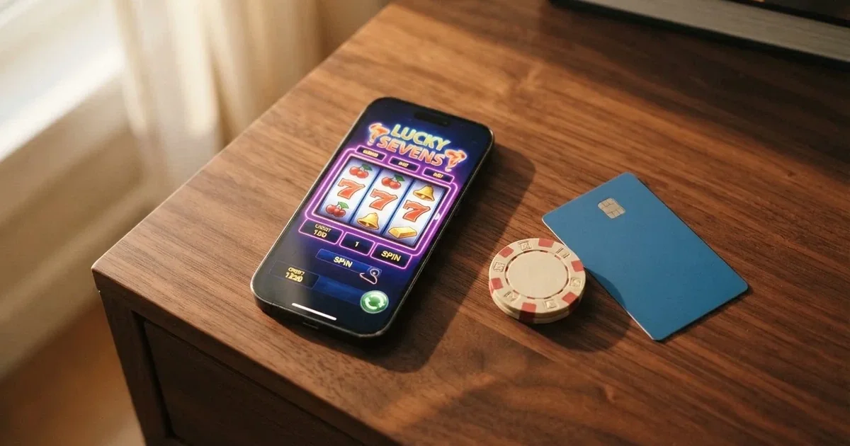 Tien online casino-logo's gerangschikt naast een smartphone met de Bancontact Pay-app en een Belgische bankkaart