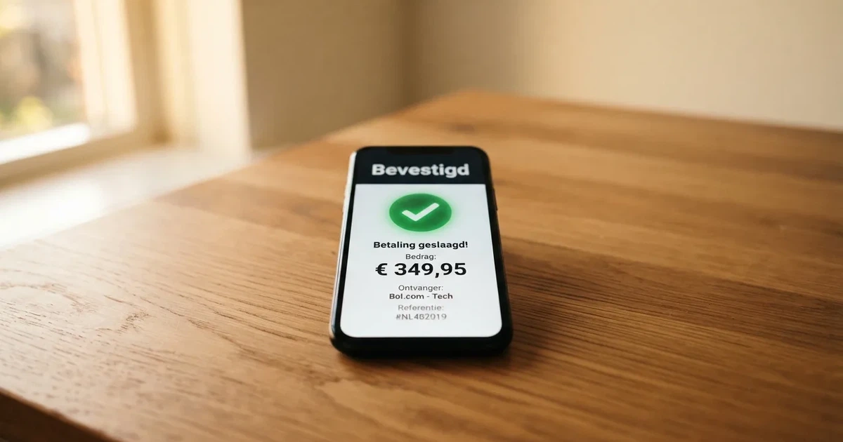 Smartphone met een iDEAL-betaalbevestiging in een online casino