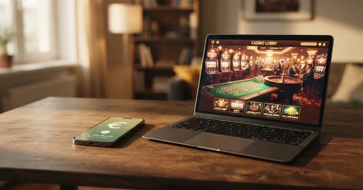 Smartphone met de MuchBetter-wallet naast een overzicht van Nederlandse online casino's
