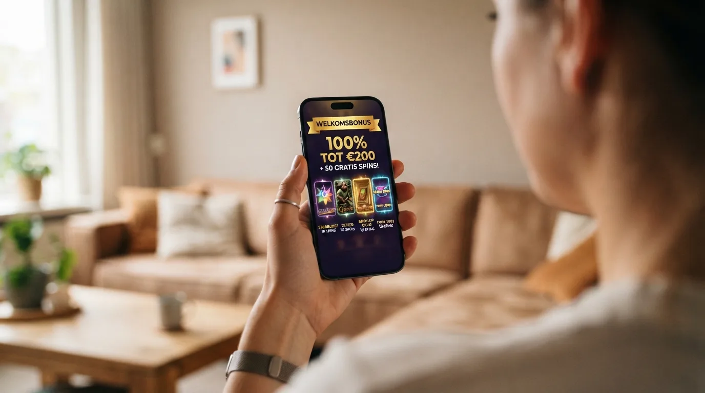Een welkomstbonus met gratis spins op de startpagina van een online casino