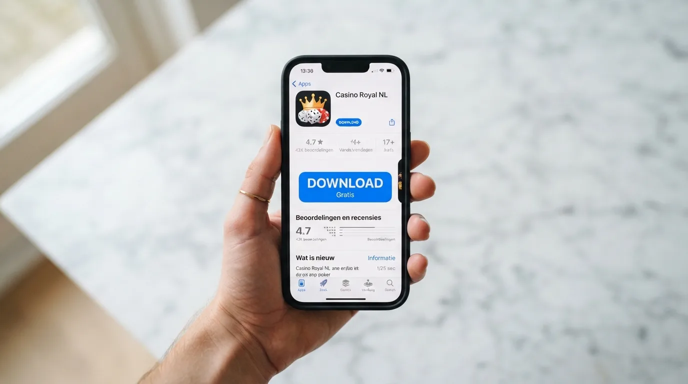 De App Store-pagina van een casino-app met de downloadknop op een iPhone