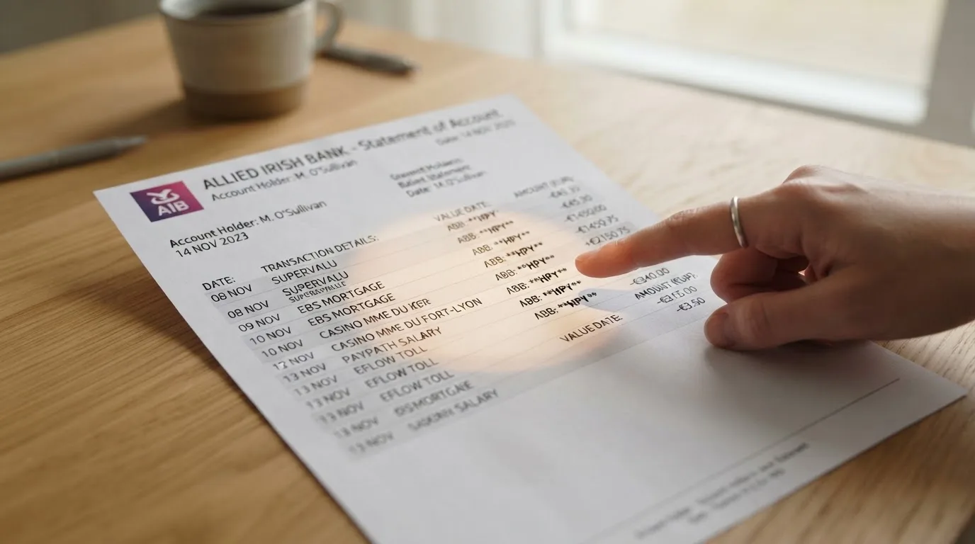 Een bankafschrift waarop bij een casinotransactie de omschrijving HPY staat