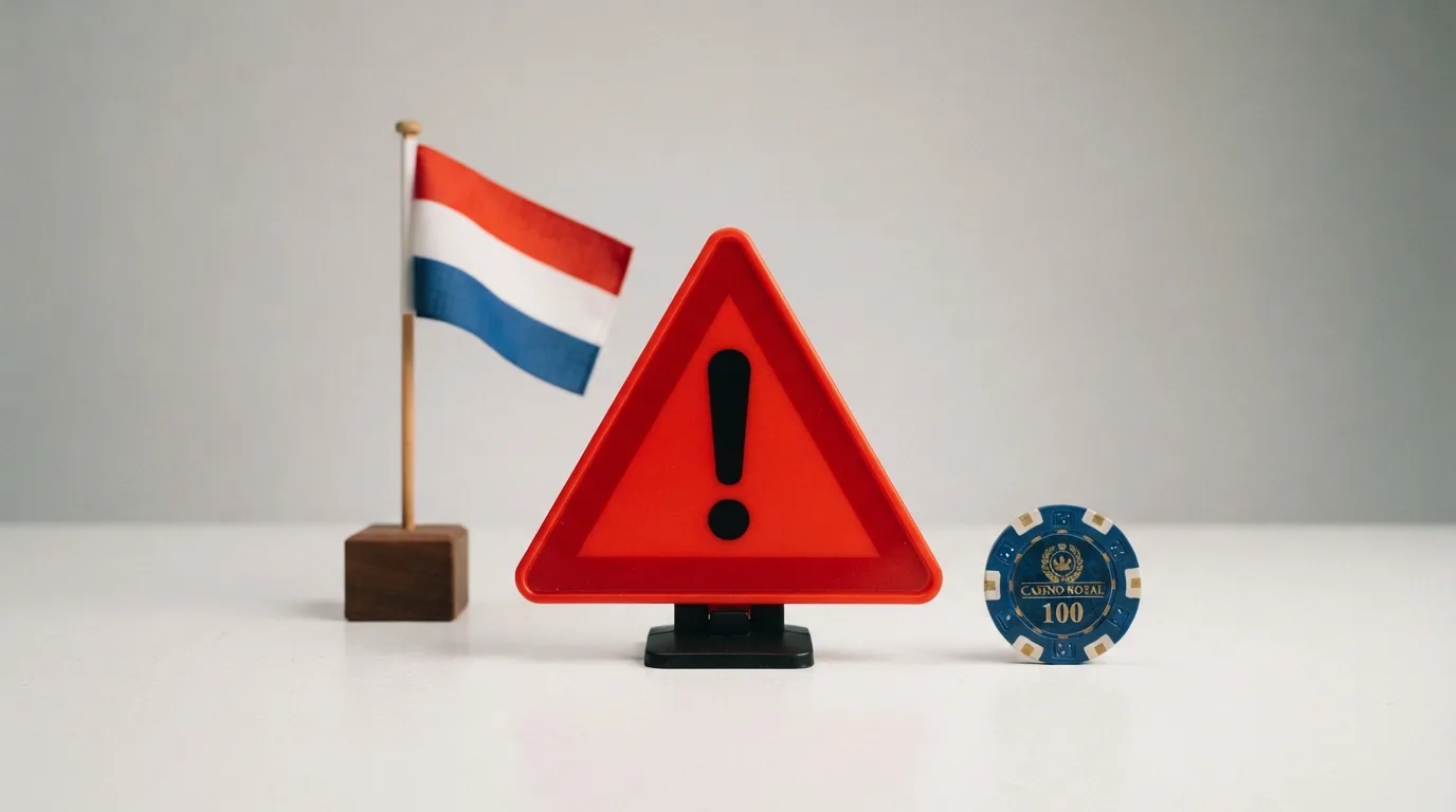 Een waarschuwingspictogram naast een Nederlandse vlag en een casino-icoon