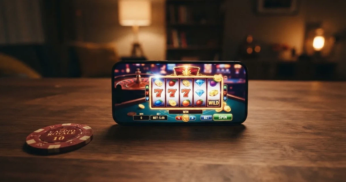 Een iPhone met daarop het spelaanbod van een Nederlandse casino-app