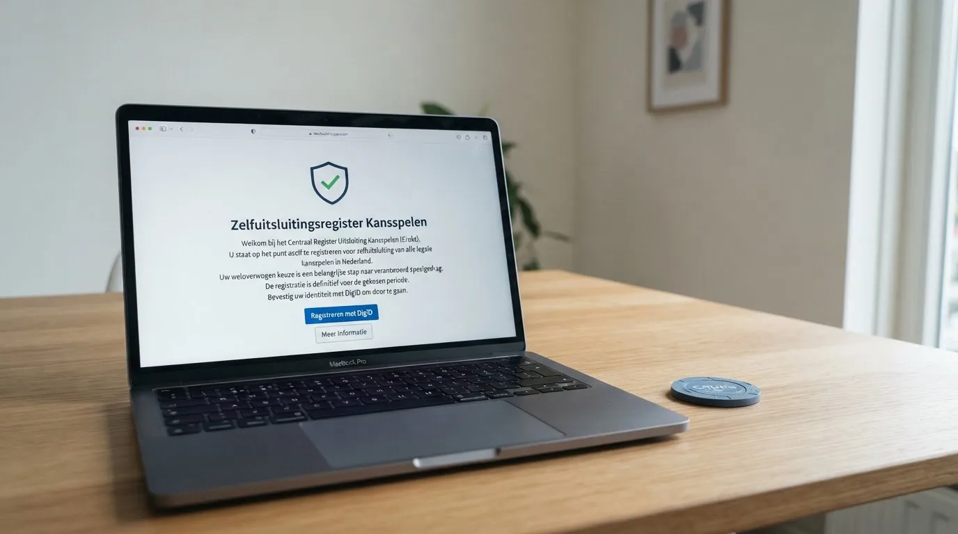 Een scherm met het Ksa-logo en het Cruks-register voor zelfuitsluiting