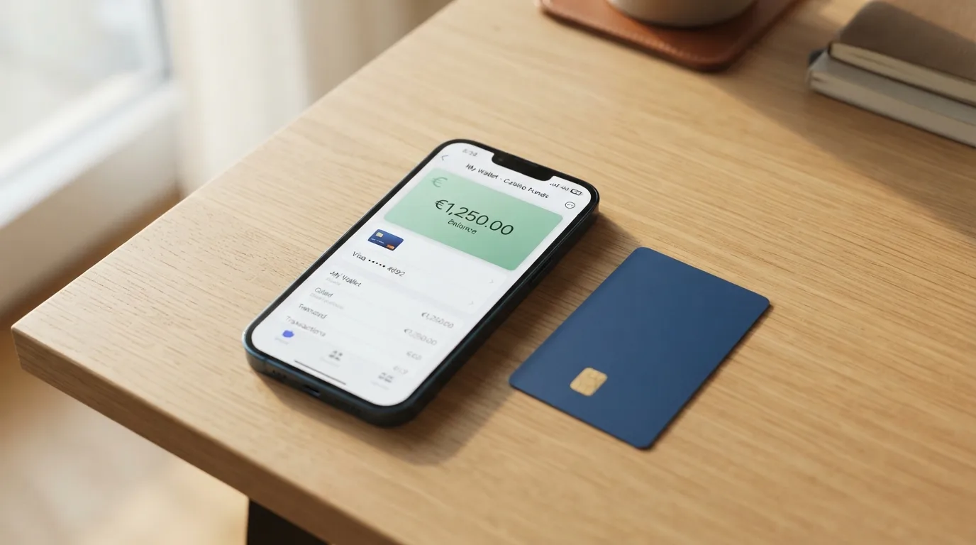 MuchBetter-wallet op een telefoon met een gekoppelde Mastercard