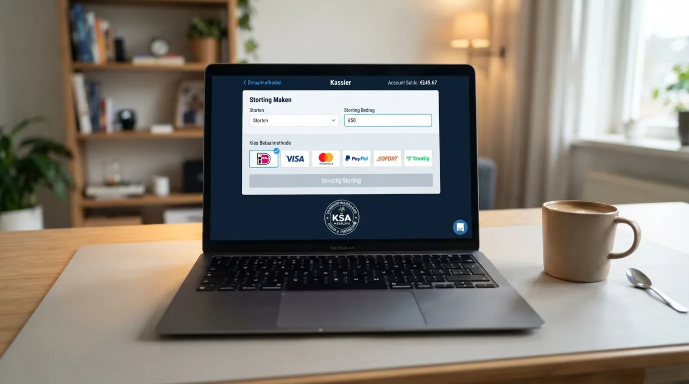 Een casinowebsite met een Curaçao-vergunningbadge en een Google Pay-logo in de kassa