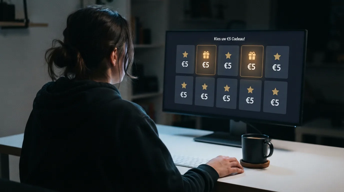 Een overzichtelijke vergelijkingstabel met casino-logo's, sterren voor vergunningstatus, en een markering bij de twee aanbieders met een bonus bij €5 storting.